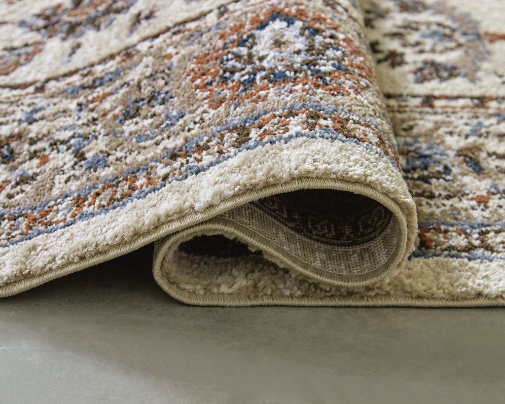 Beritham Large Rug in Blue/Brown/Beige, detail view