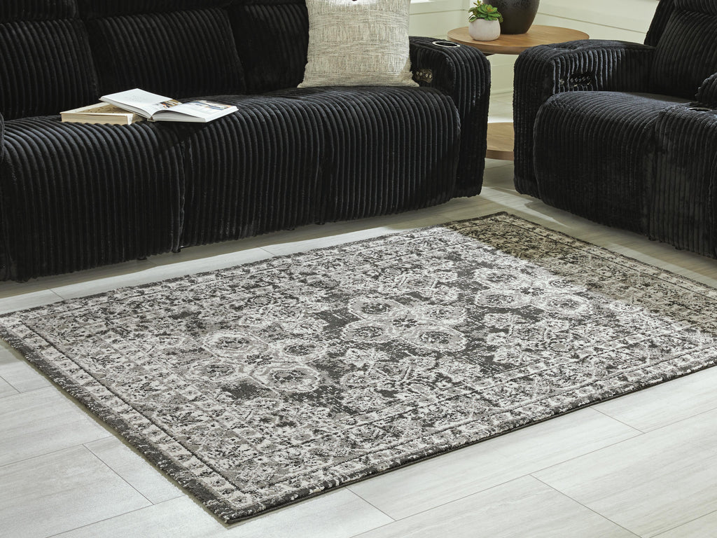 Glennisman Medium Rug in Black/Gray/Ivory, lifestyle view