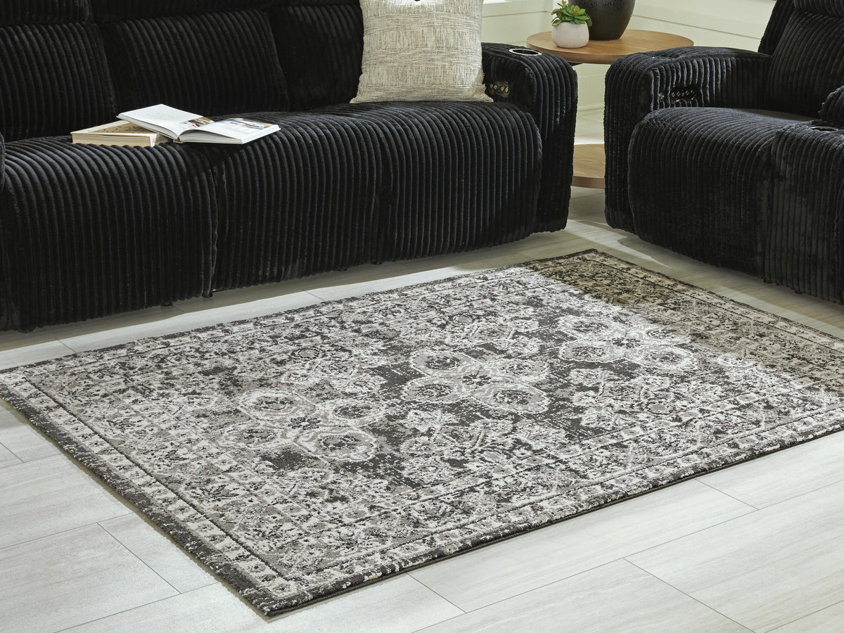 Glennisman Large Rug in Black/Gray/Ivory, lifestyle view