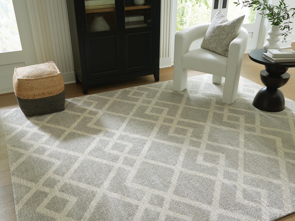 Unawick Large Rug in Gray/Ivory, lifestyle view