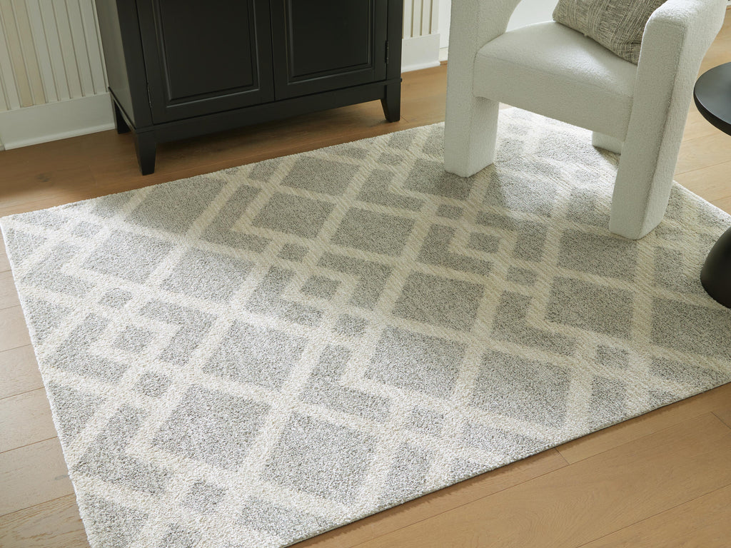 Unawick Medium Rug in Gray/Ivory, lifestyle view
