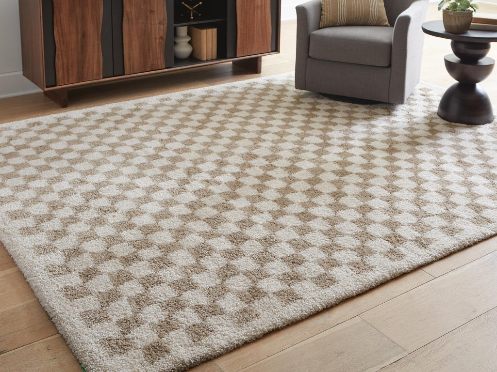 Karamen Large Rug in Taupe/Ivory, lifestyle view