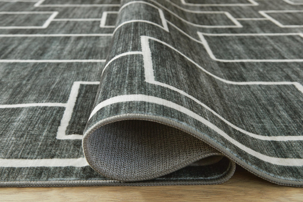 Elderland Washable 5' x 7' Area Rug in Black/Gray, detail view