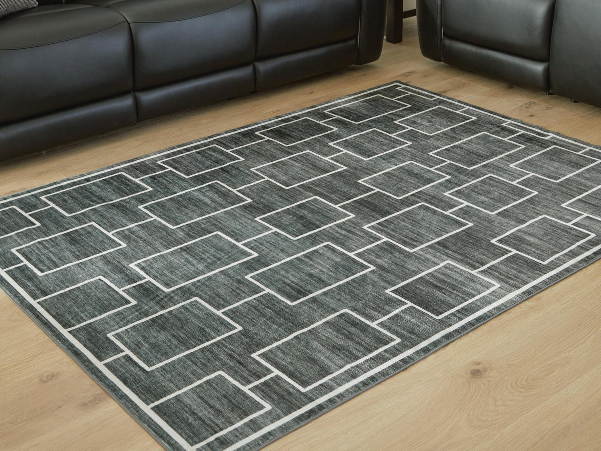 Elderland Washable 5' x 7' Area Rug in Black/Gray, lifestyle view