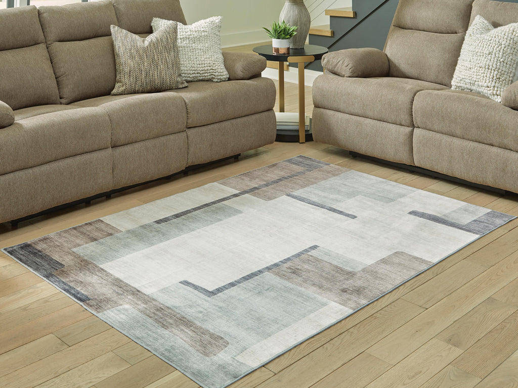 Larkport Washable 5' x 7' Area Rug in Cream/Brown/Gray, lifestyle view