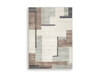Larkport Washable 5' x 7' Area Rug in Cream/Brown/Gray
