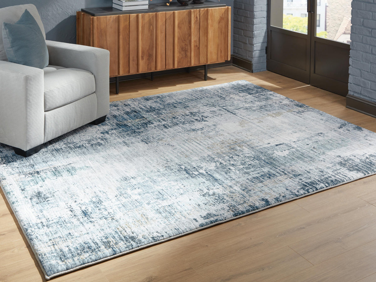 Arlenmont 7'6" X 9'6" Memory Foam Area Rug in Blue/White/Brown, lifestyle view