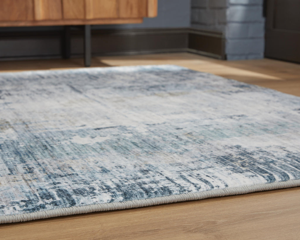 Arlenmont 5' x 7' Memory Foam Area Rug in Blue/White/Brown, detail view