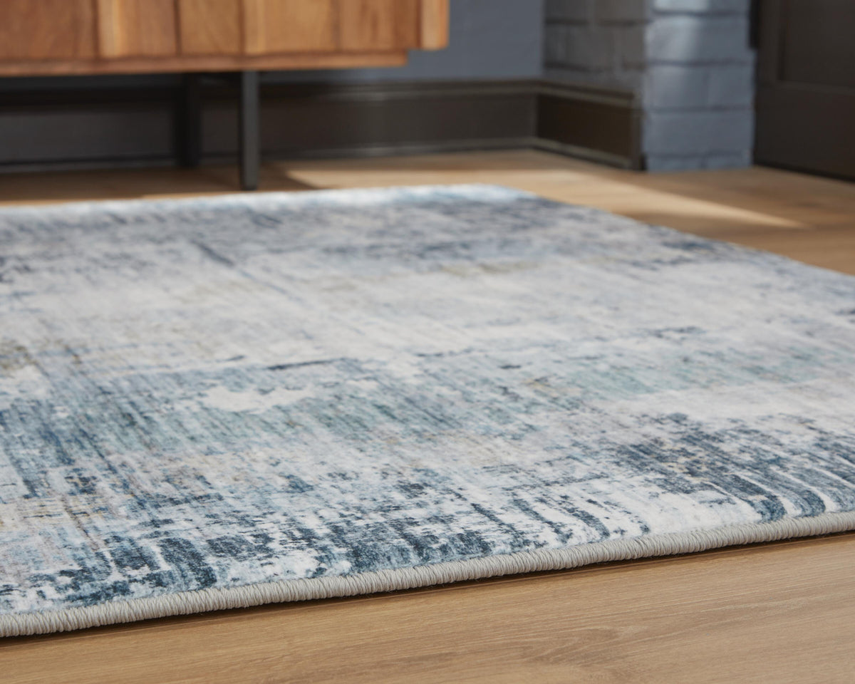 Arlenmont 5' x 7' Memory Foam Area Rug in Blue/White/Brown, detail view