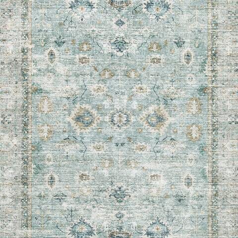 Ladstoney 7'6" X 9'6" Memory Foam Area Rug in Teal/Beige/Ochre, fabric swatch