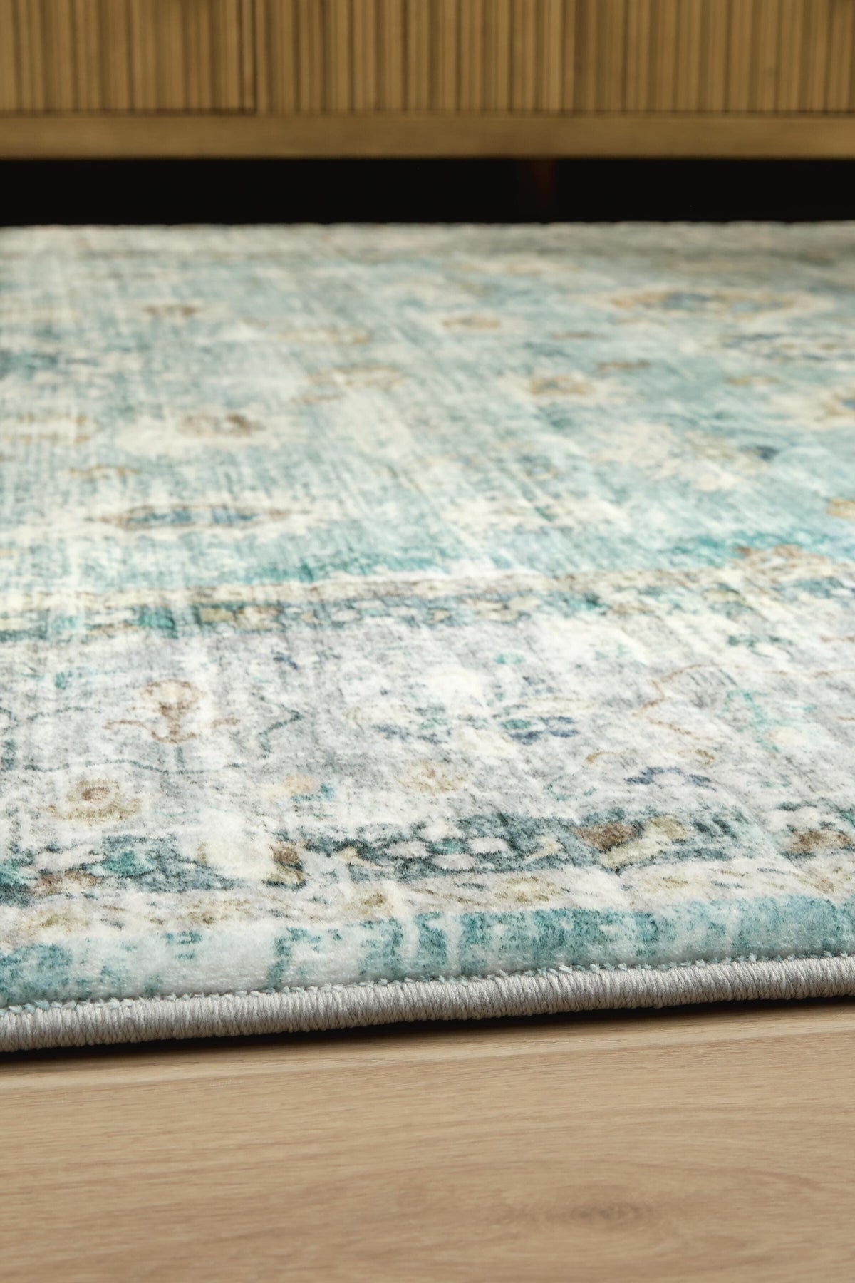 Ladstoney 5' x 7' Memory Foam Area Rug in Teal/Beige/Ochre, detail view