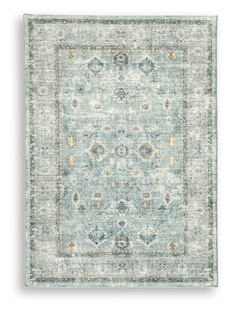 Ladstoney 5' x 7' Memory Foam Area Rug in Teal/Beige/Ochre, alternate view 2
