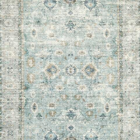Ladstoney 5' x 7' Memory Foam Area Rug in Teal/Beige/Ochre, fabric swatch