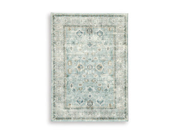 Ladstoney 5' x 7' Memory Foam Area Rug in Teal/Beige/Ochre