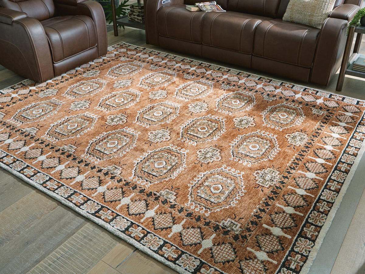 Qaabiz 7'8" x 10' Area Rug in Sienna/Ivory/Black, lifestyle view