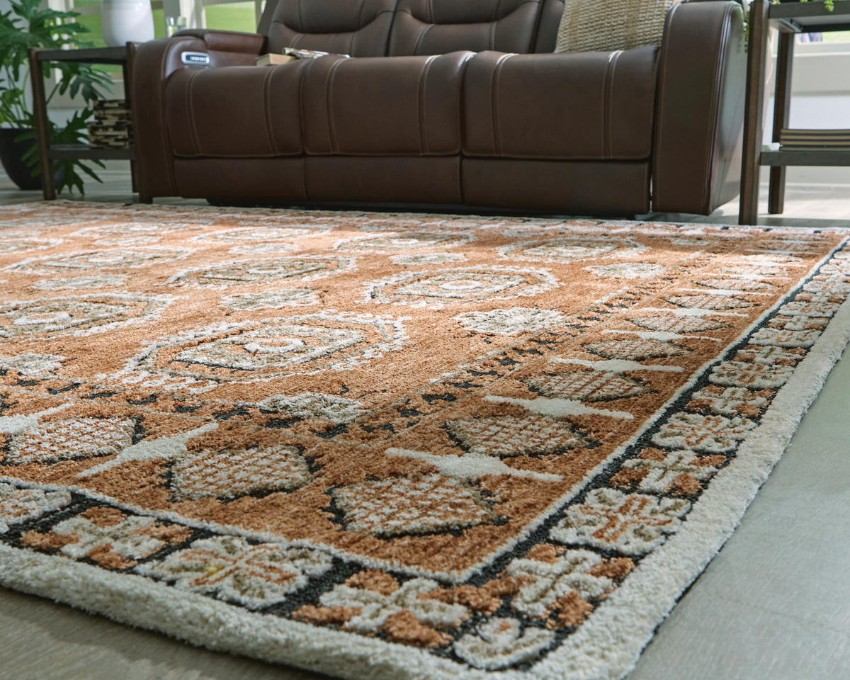 Qaabiz 5' x 7' Area Rug in Sienna/Ivory/Black, detail view