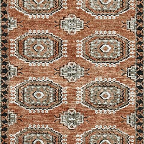 Qaabiz 5' x 7' Area Rug in Sienna/Ivory/Black, fabric swatch