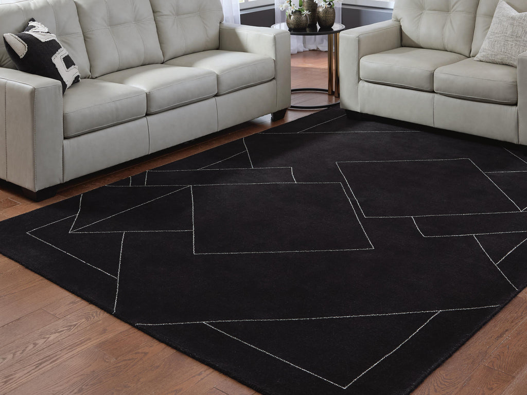 Marav 7'8" x 10' Area Rug in Black/White, lifestyle view