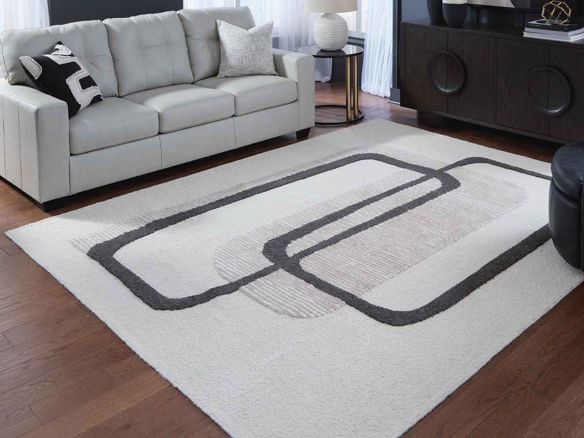 Davismour 7'8" x 10' Area Rug in Ivory/Taupe/Charcoal, lifestyle view