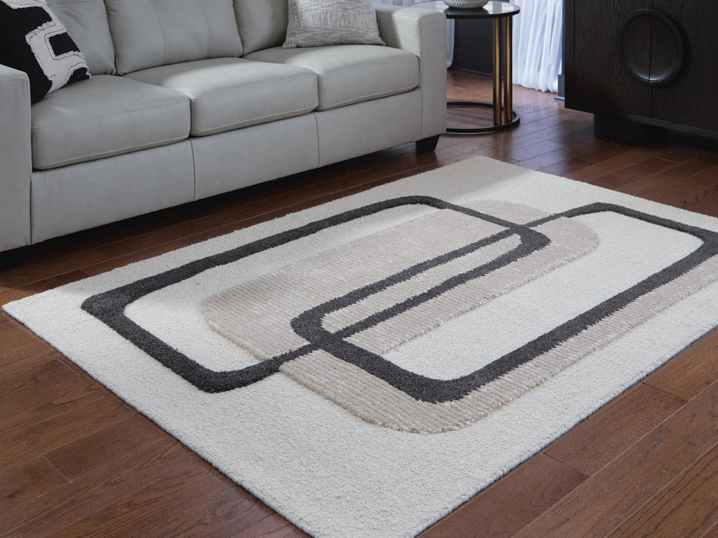 Davismour 5' x 7' Area Rug in Ivory/Taupe/Charcoal, lifestyle view