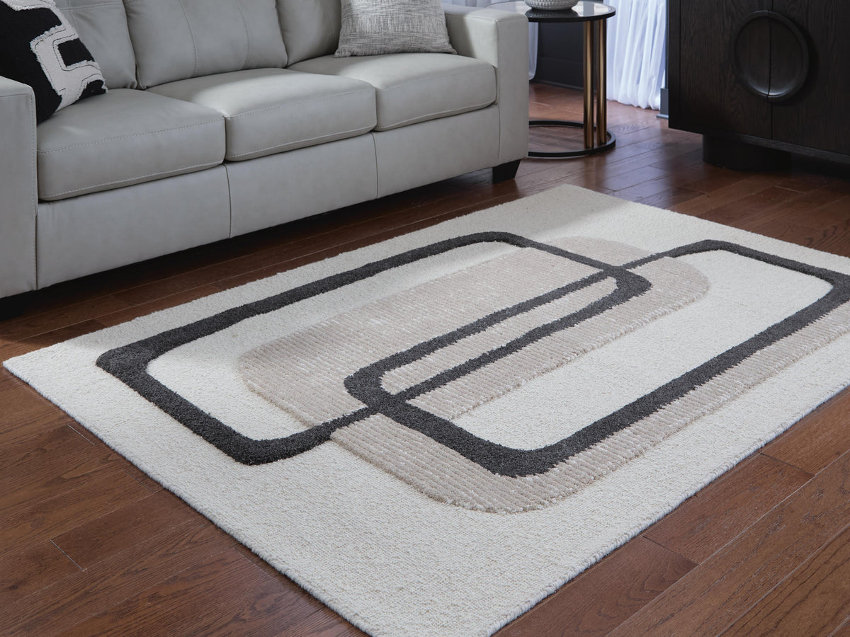 Davismour 5' x 7' Area Rug in Ivory/Taupe/Charcoal, lifestyle view
