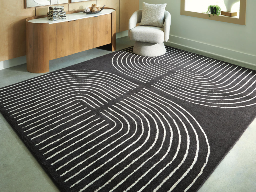 Eldonmore 7'8" x 10' Area Rug in Black/Ivory, lifestyle view