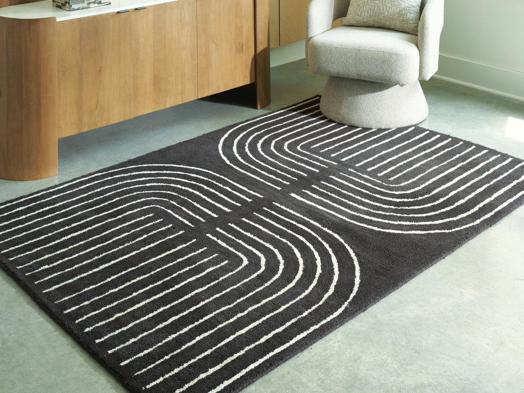 Eldonmore 5' x 7' Area Rug in Black/Ivory, lifestyle view