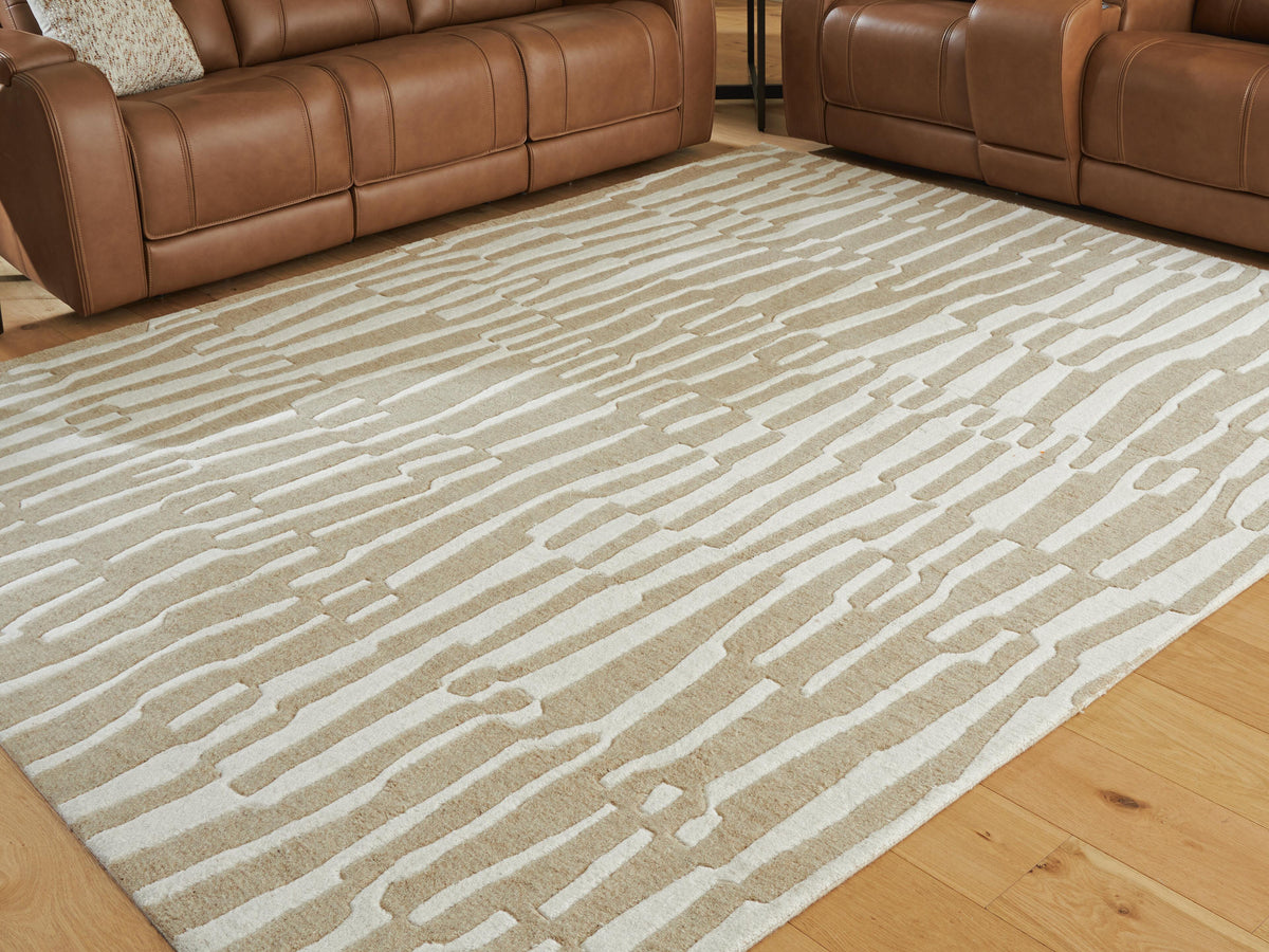 Corrbell 7'8" x 10' Area Rug in Beige/White, lifestyle view
