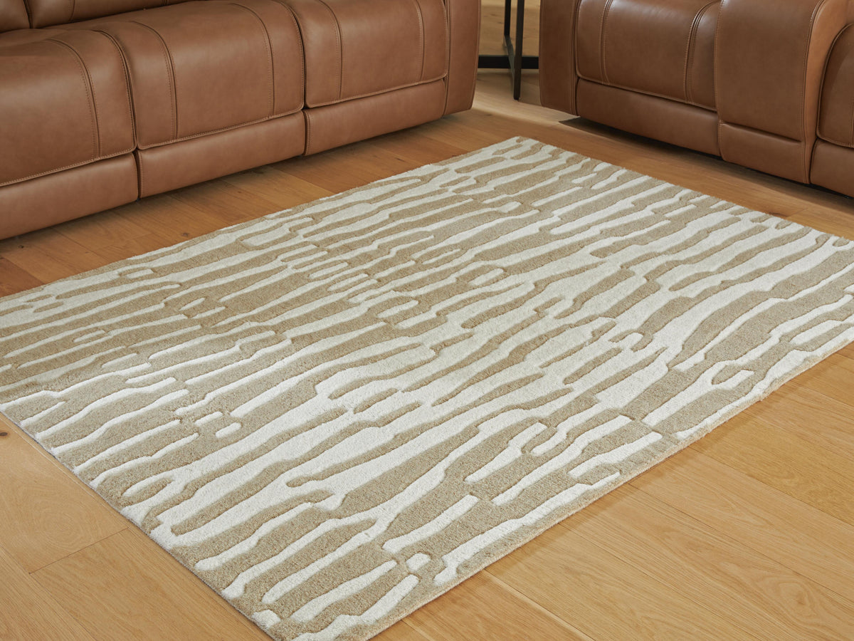 Corrbell 5' x 7' Area Rug in Beige/White, lifestyle view