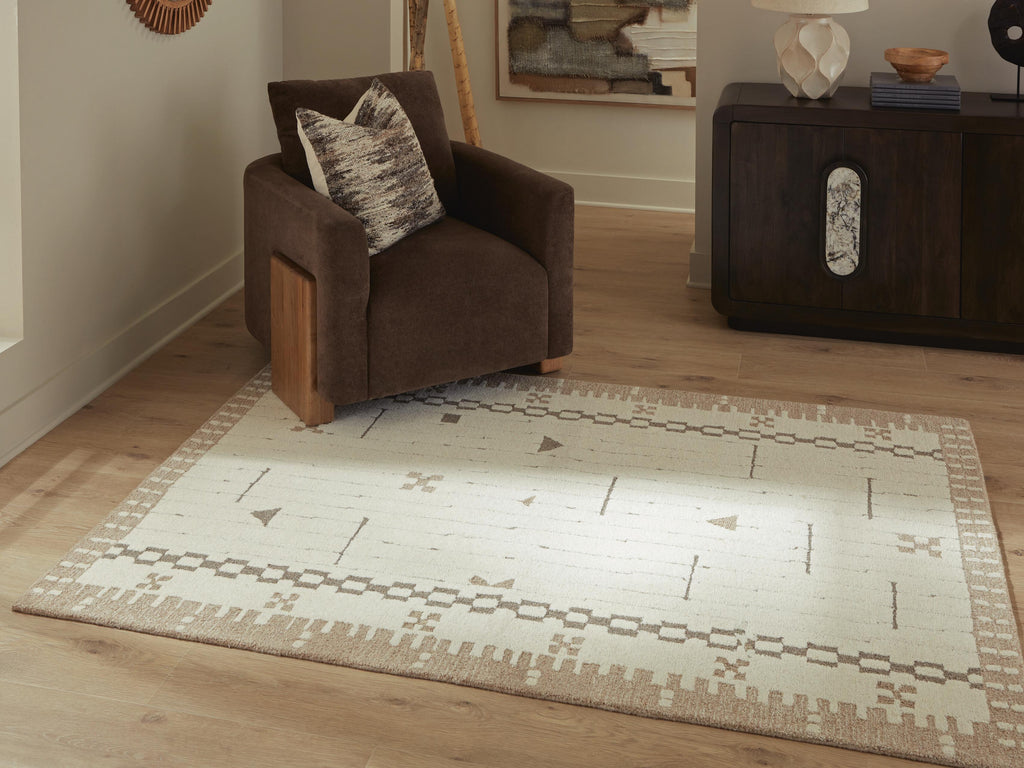 Dot 5' x 7' Area Rug in Cream/Brown/Taupe, lifestyle view