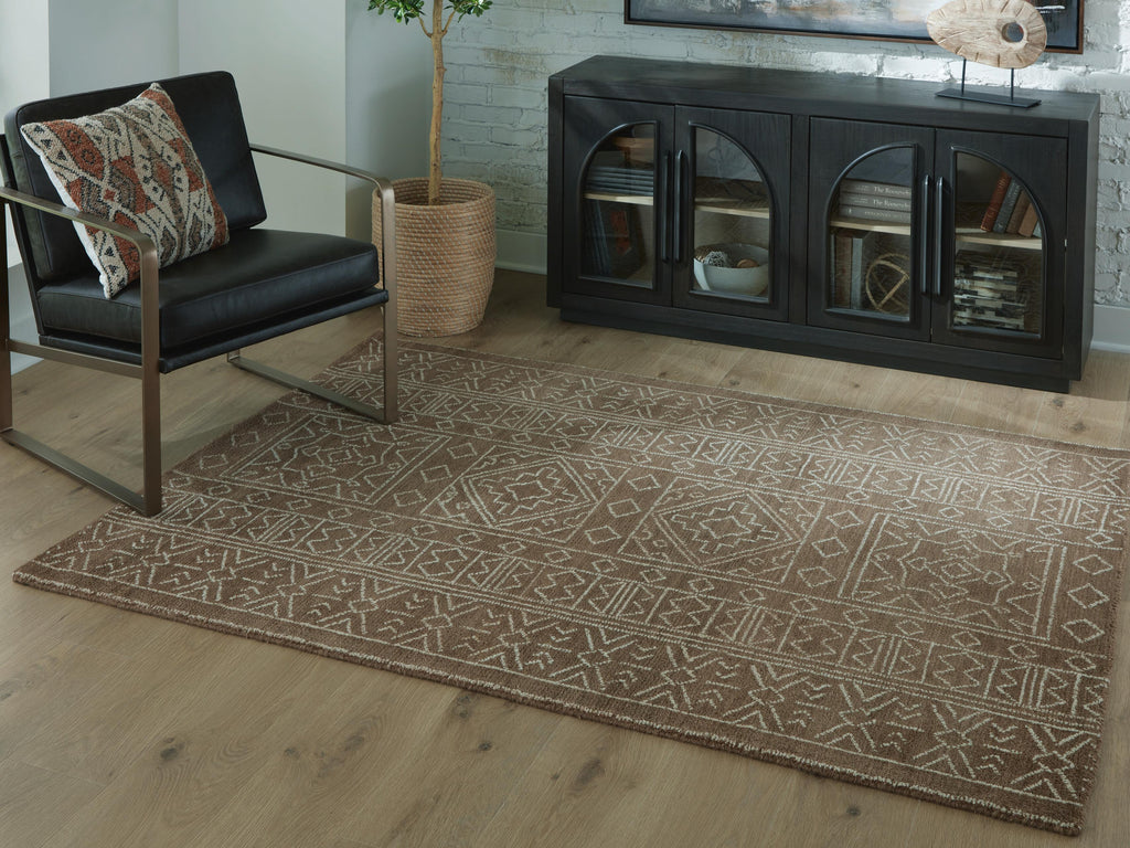 Merrittman 5' x 7' Area Rug in Brown/Ivory, lifestyle view