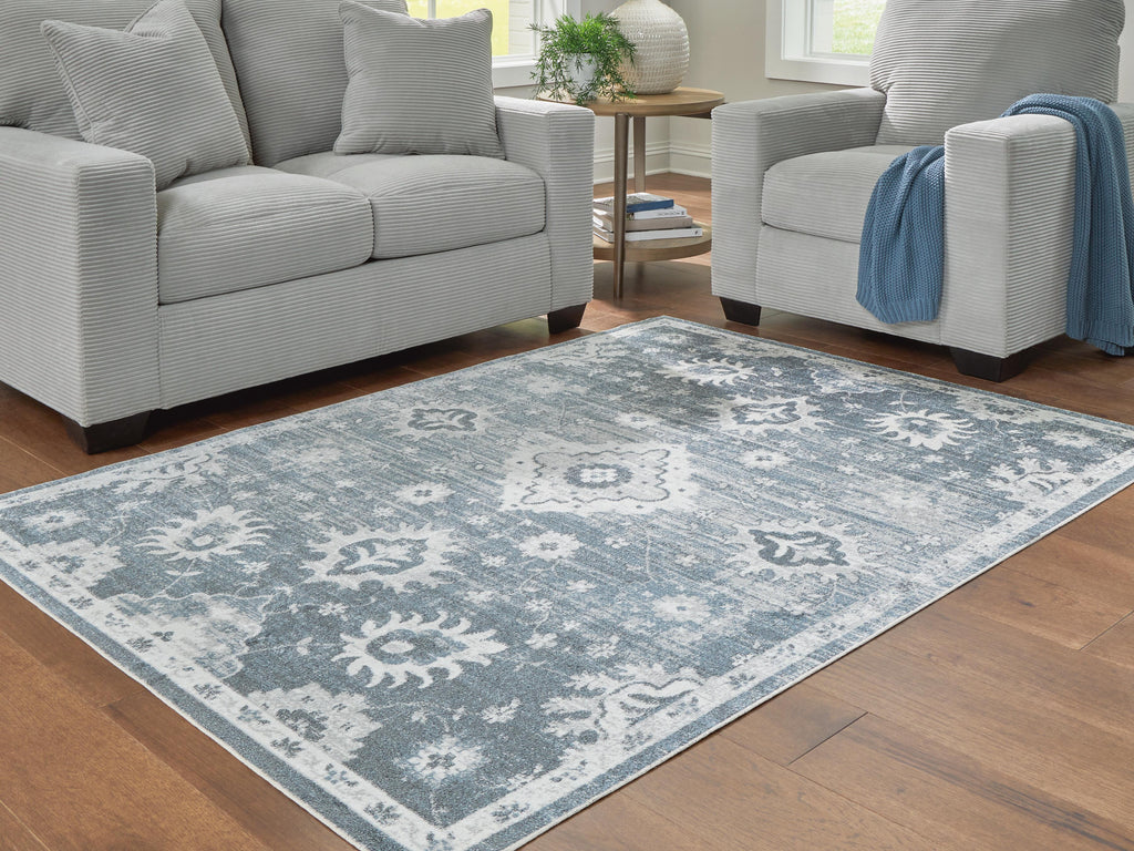 Avanworths Washable 5'3" x 7' Area Rug in Blue/Gray/Ivory, lifestyle view