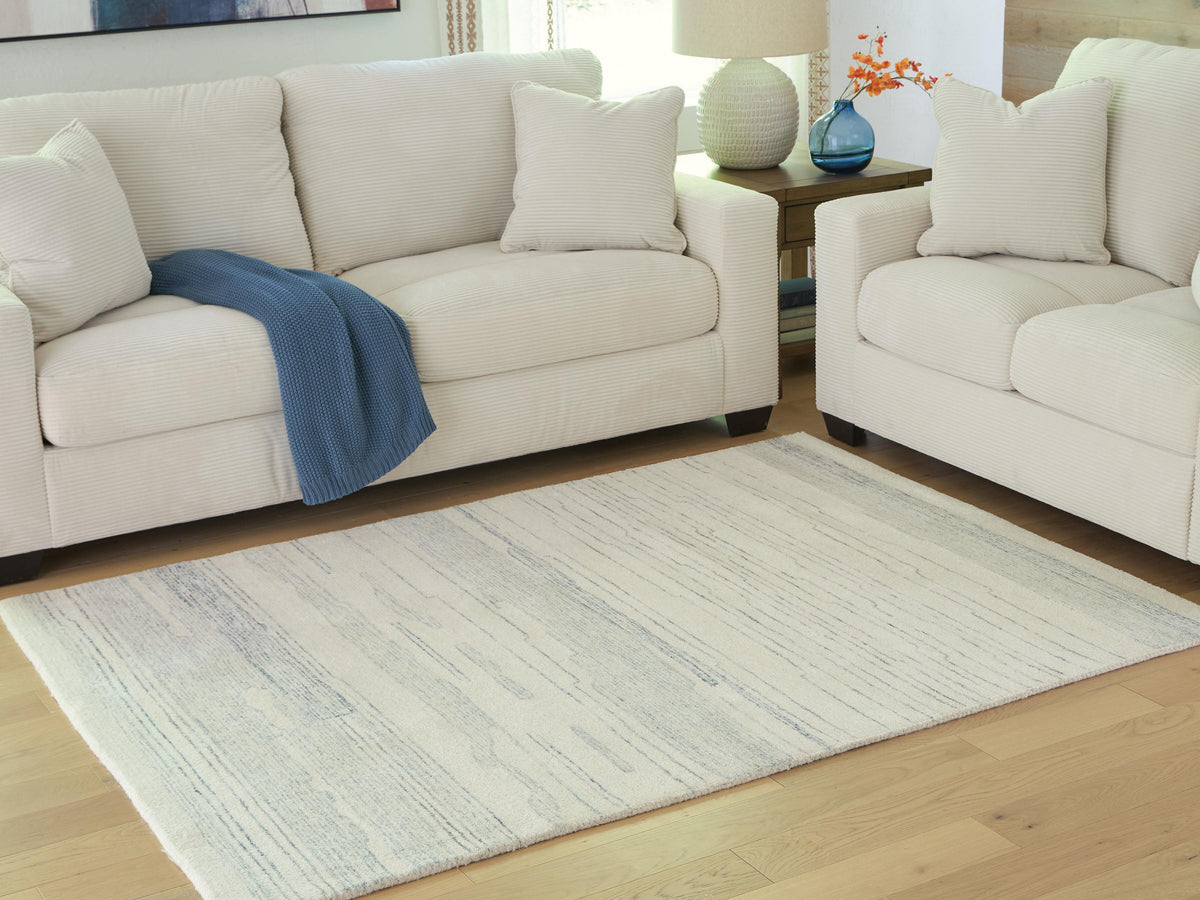 Genemost 5' x 7' Area Rug in Ivory/Blue, lifestyle view