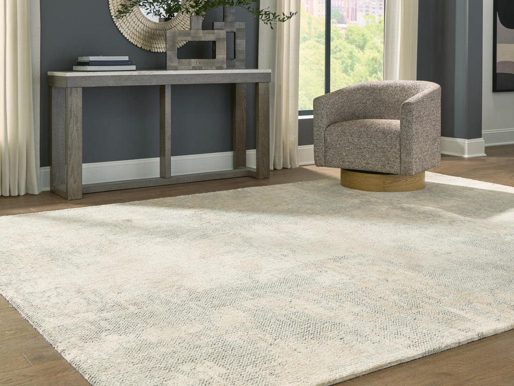 Raif Extra Large Rug in Gray/White/Cream, lifestyle view