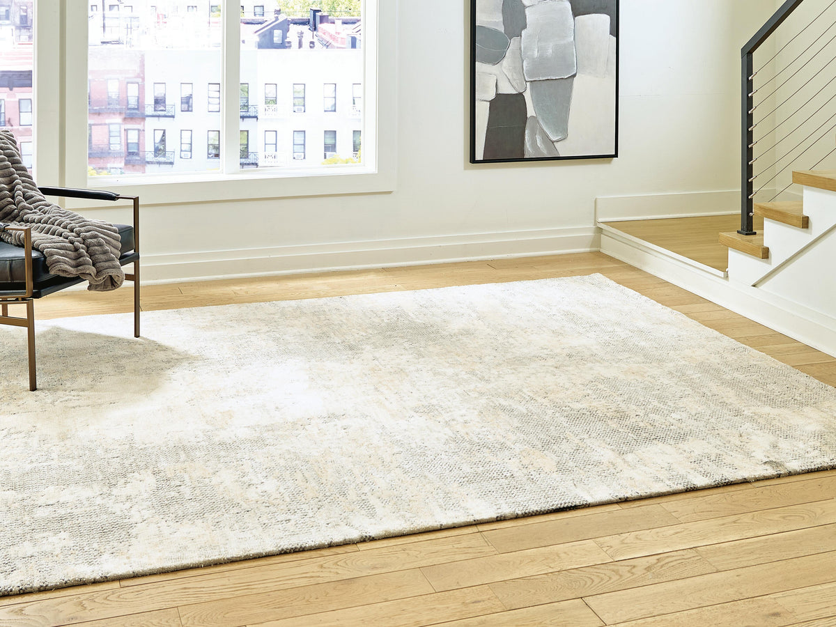 Raif Large Rug in Gray/White/Cream, lifestyle view