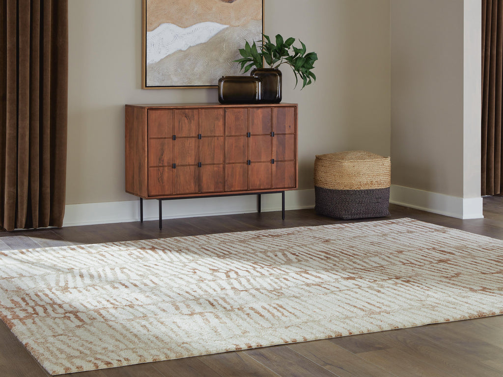 Uduak Large Rug in Cream/Tan/Rust, lifestyle view