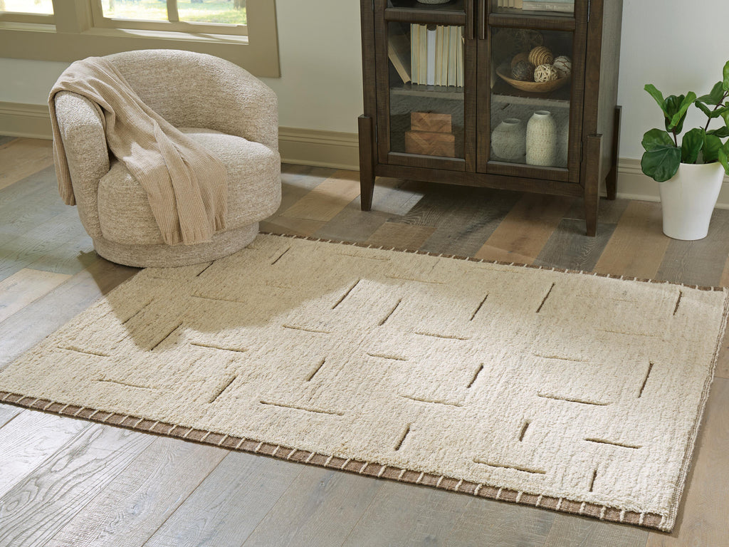 Clayman Medium Rug in Beige/Brown, lifestyle view