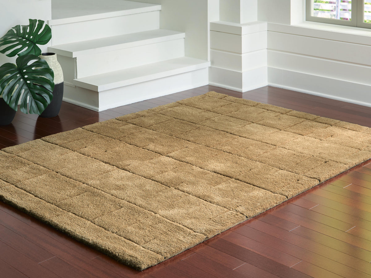 Luzmont Medium Rug in Golden Brown, lifestyle view