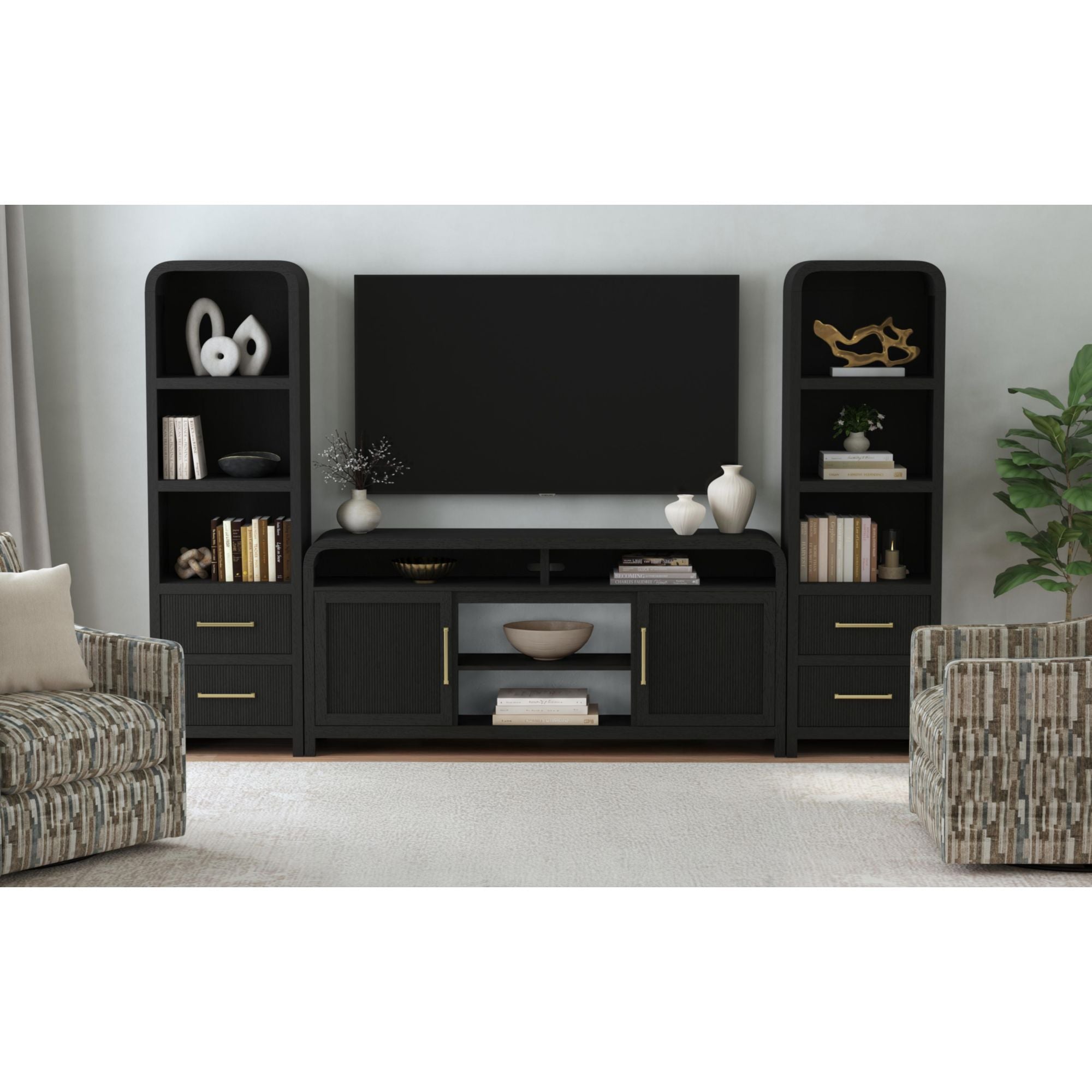 Ridgemont 70" Tv Console Without Fireplace Insert In Black With Grain