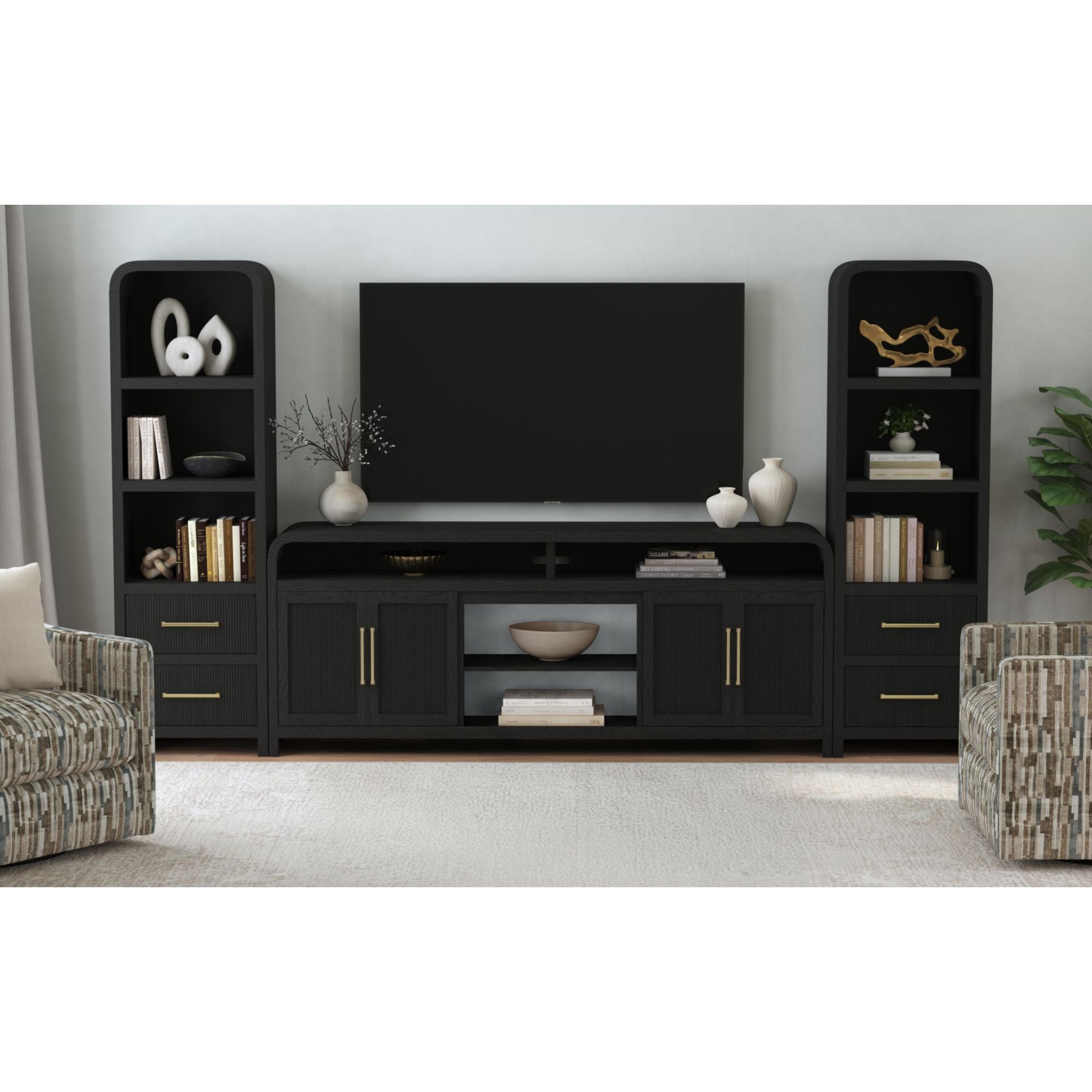 Ridgemont 82" Tv Console Without Fireplace Insert In Black With Grain
