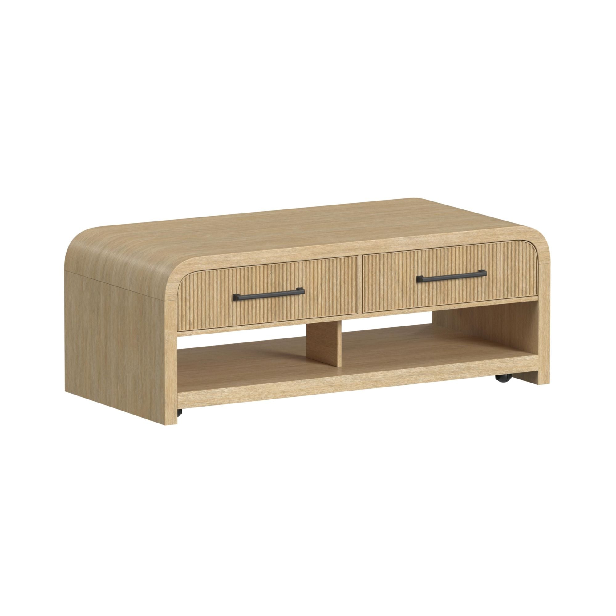 Ridgemont Coffee Table With Casters/Push Through Drawer In Natural