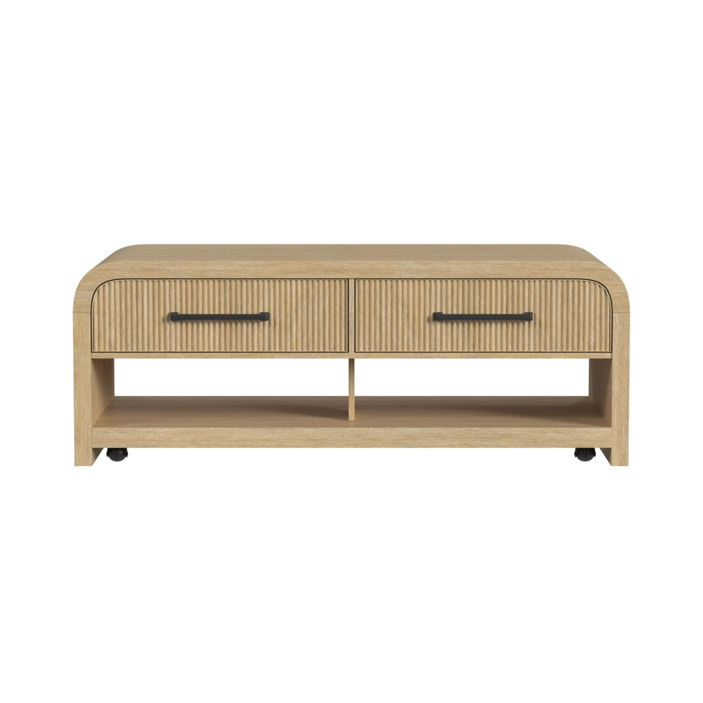 Ridgemont Coffee Table With Casters/Push Through Drawer In Natural