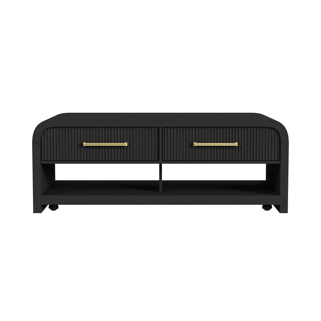 Ridgemont Coffee Table With Casters/Push Through Drawer In Black With Grain