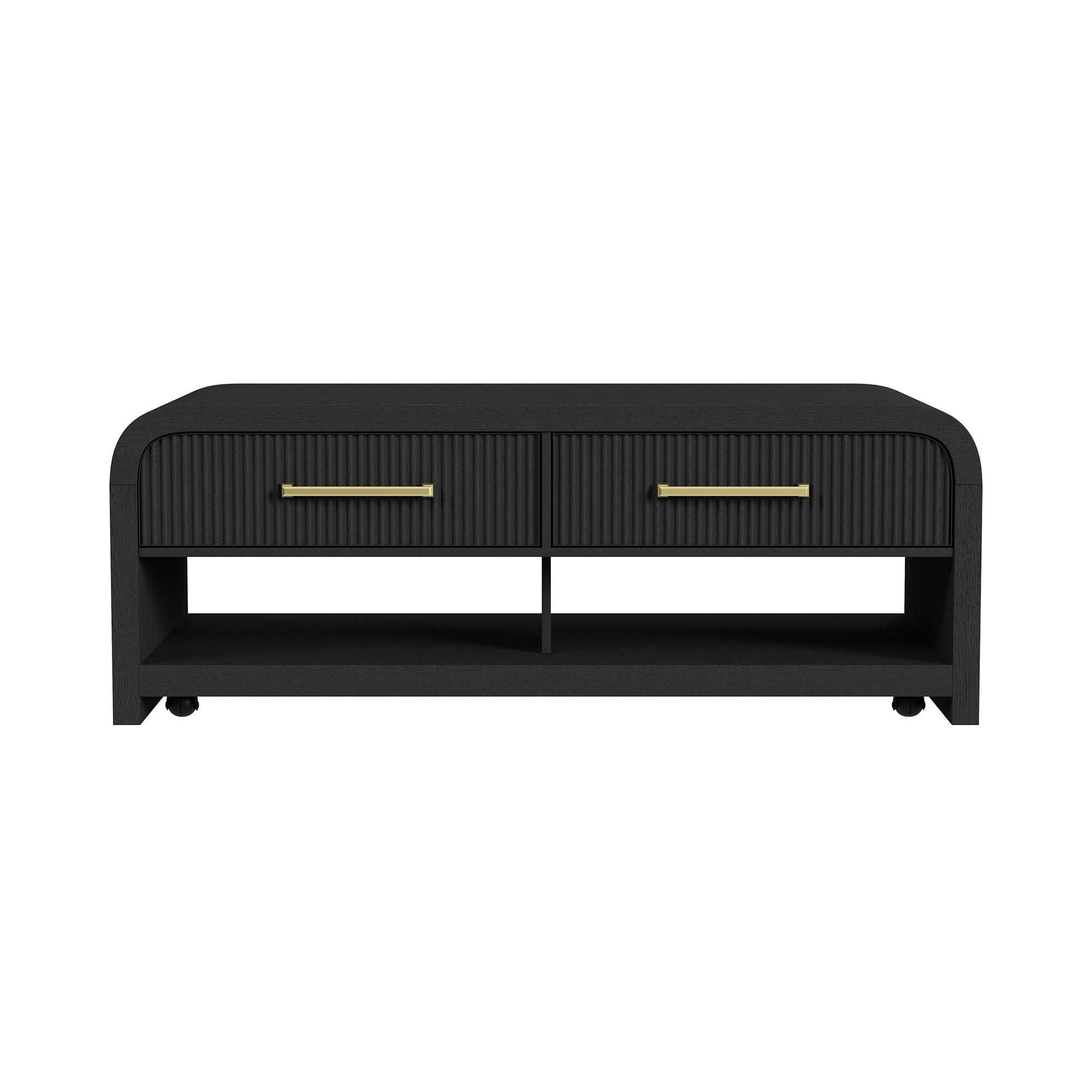 Ridgemont Coffee Table With Casters/Push Through Drawer In Black With Grain