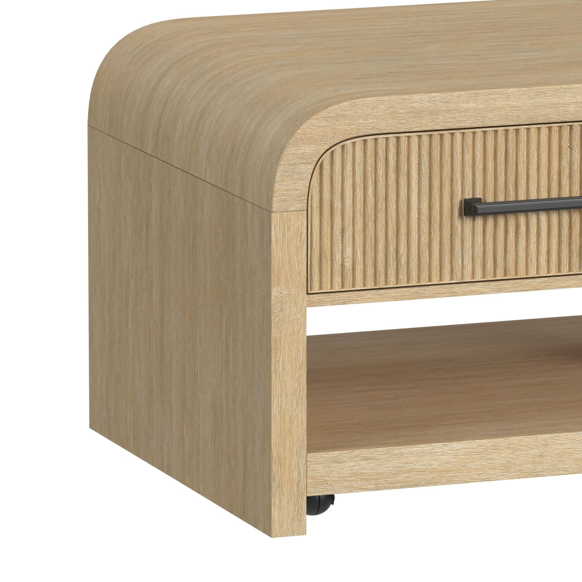 Ridgemont Coffee Table With Casters/Push Through Drawer In Natural