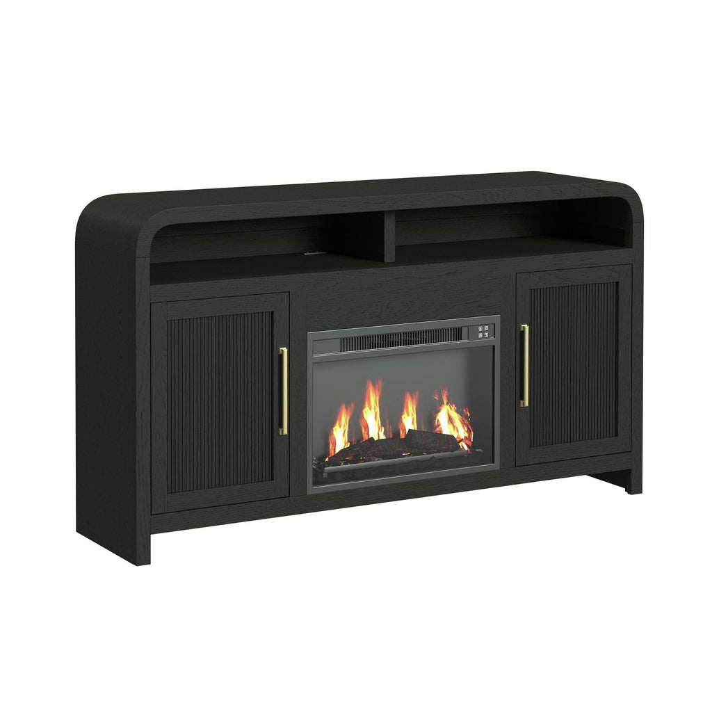 Ridgemont Complete 60" Fireplace Cabinet In Black With Grain - Single Pack