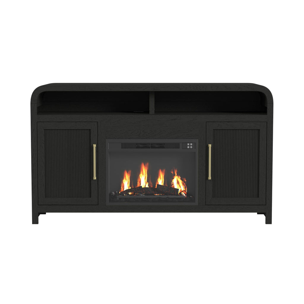 Ridgemont Complete 60" Fireplace Cabinet In Black With Grain - Single Pack