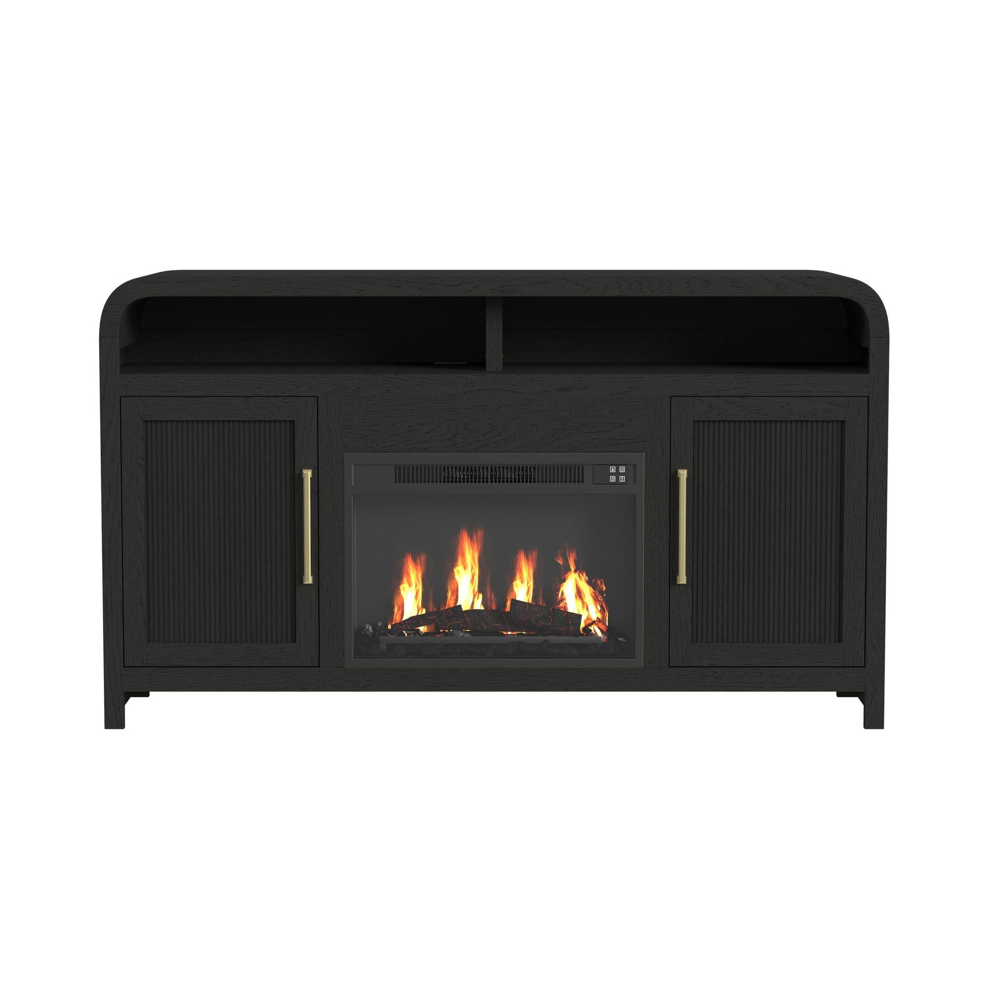 Ridgemont Complete 60" Fireplace Cabinet In Black With Grain - Single Pack