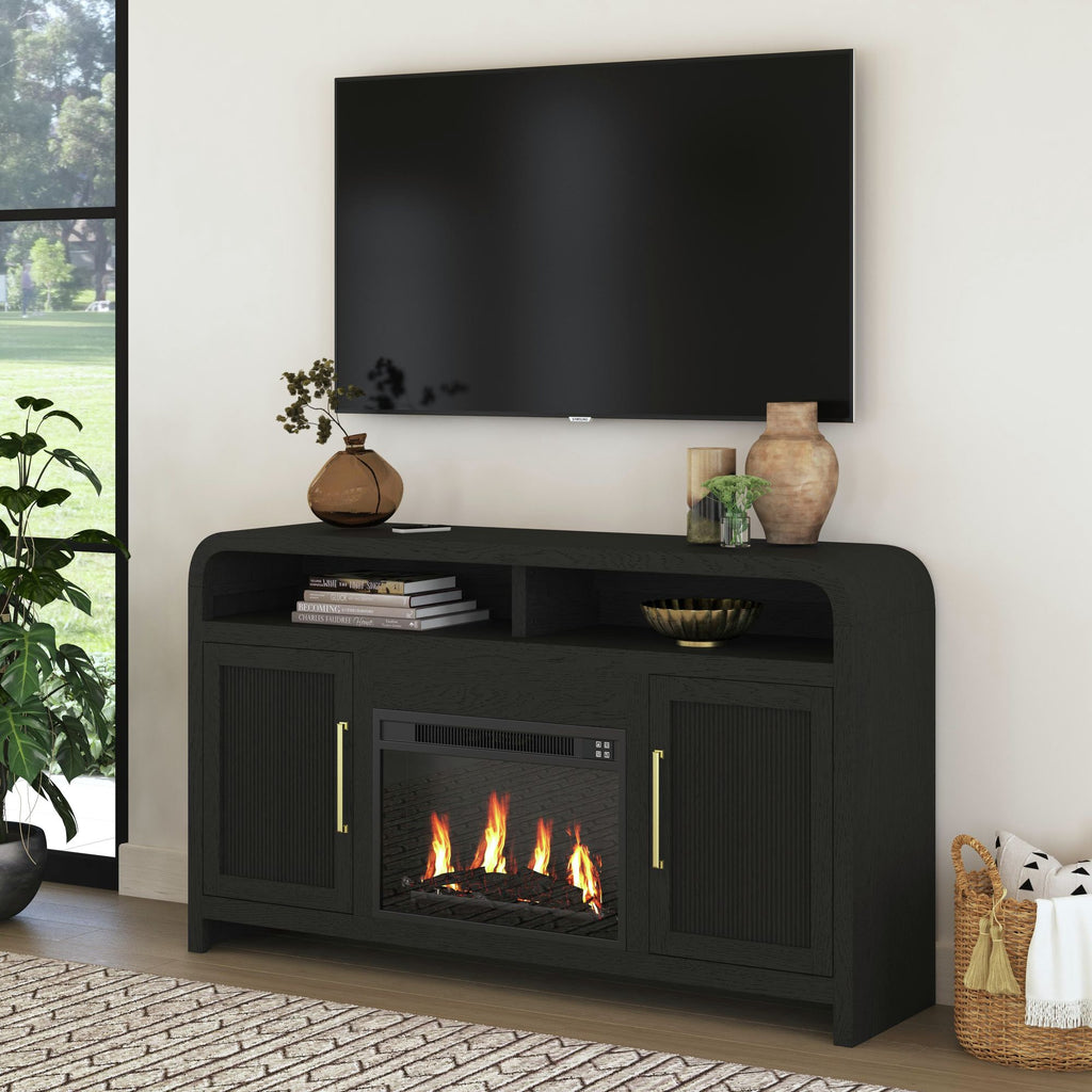 Ridgemont Complete 60" Fireplace Cabinet In Black With Grain - Single Pack