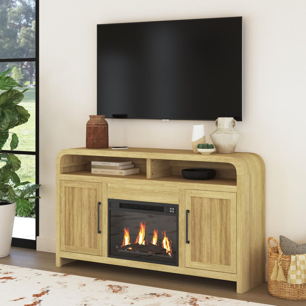 Ridgemont Complete 60" Fireplace Cabinet In Natural - Single Pack